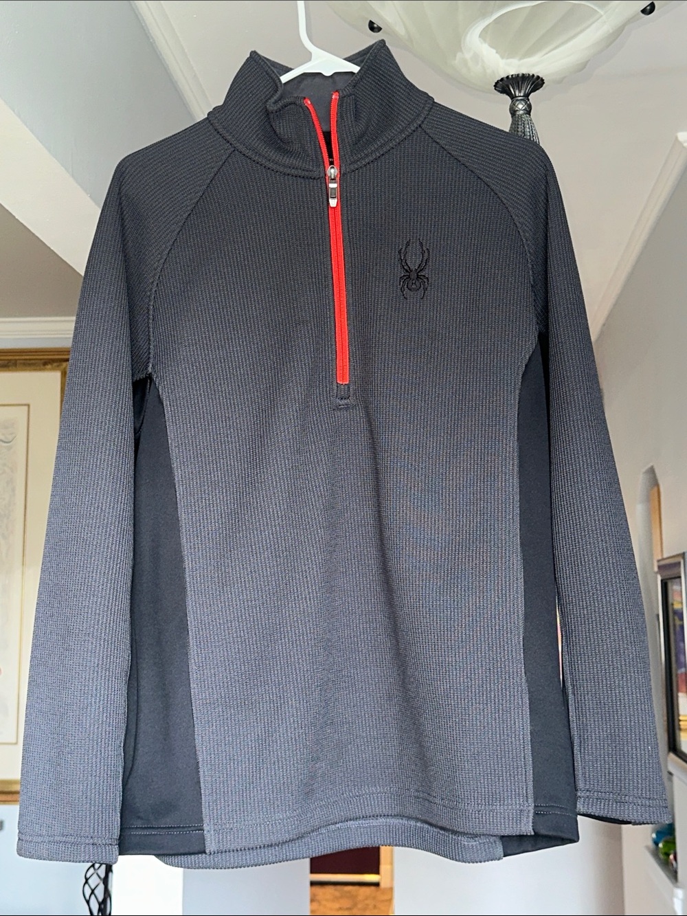 Spyder Men's Dark Gray Half-Zip Sweater with Red Zipper Sz M